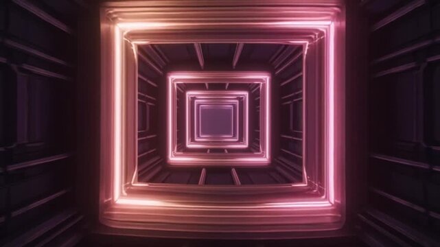 Vibrant pink tunnel with neon lights leading to futuristic interior