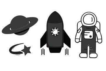 Space exploration icons astronaut rocket planet saturn star symbol vector graphic elements for science and technology theme design © MdMahadi