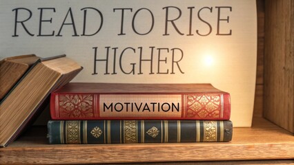 Stack of Books with 'Motivation' Title on Shelf