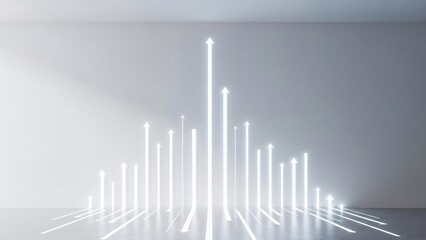 White glowing bars forming a graph in a minimalist room.