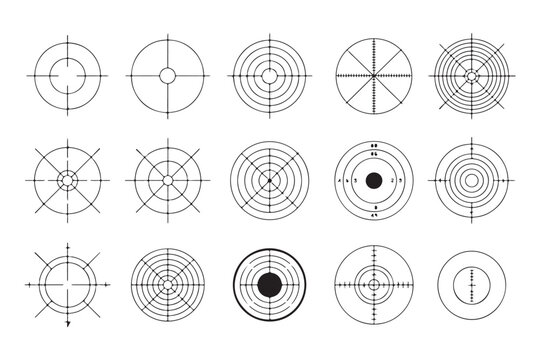 Technical shooting targets with grid patterns and measuring scales for ballistics and range practice