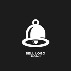 Minimalist White Bell Logo Icon Design Vector Illustration on Black Background
