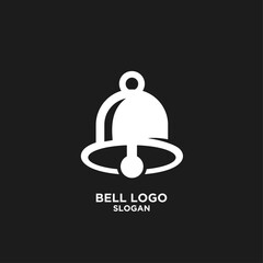 Minimalist White Bell Logo Icon on Black Background for Notification and Alarm Symbol