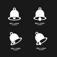 Set of Modern White Bell Logo Designs and Notification Icons on Black Background