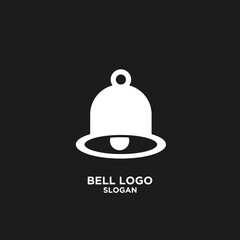 White Bell Logo Icon on Black Background for Notification and Alert Design