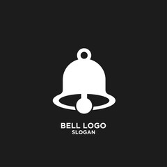 Minimalist White Bell Icon Logo on Black Background for Notification and Alert Concepts