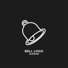 Minimalist White Bell Line Art Icon Logo Vector on Black Background