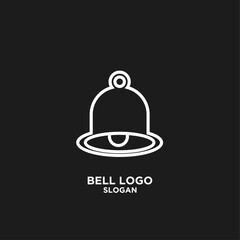 Simple white outline bell logo icon vector for notification and alert symbol on black background
