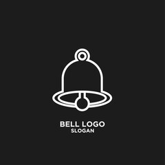 Minimalist White Outline Bell Logo Icon on Black Background