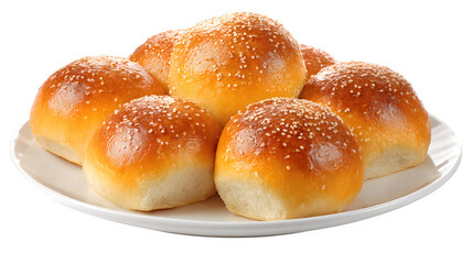 Fresh baked croissant on a white plate isolated on a clean background for breakfast or snack