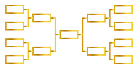 Elegant golden tournament bracket diagram for competition planning and event organization, featuring empty slots for teams or participants and a clear path to victory through elimination rounds