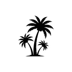 Obraz premium Black silhouette of three palm trees with coconuts on a white background