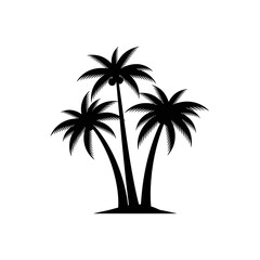 Obraz premium Silhouette of three palm trees with coconuts on a white background, vector illustration