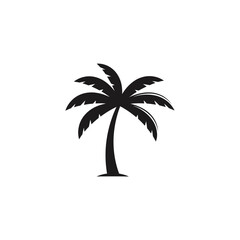 Obraz premium Black silhouette of a palm tree with green fronds on a white background.