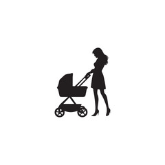 Woman pushing stroller with baby in park for leisure walk outdoors mother child care family activity