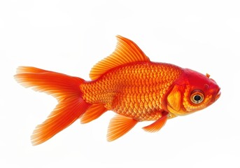 Vibrant orange goldfish swimming gracefully in clear water with a bright background