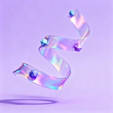 Iridescent Silk Ribbons and Geometric Shapes Floating in Pas
