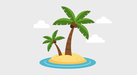 Obraz premium Tropical Island Paradise with Palm Trees and Clouds, Vector Illustration