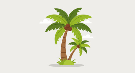 Obraz premium Tropical Coconut Palm Trees Illustration with Clouds