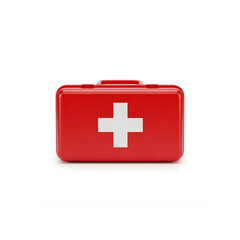 Obraz premium Red First Aid Kit with White Cross Isolated on White Background 3D Render