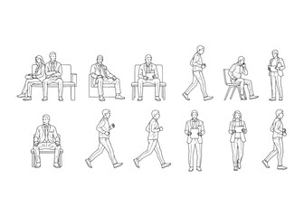 Obraz premium CAD People Vector Set – Thin Line Human Figures for Architecture Plans and Modern Office Design