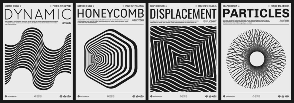 3D wavy pattern. Optical illusion. Abstract striped background. Design element. Black and white cover design template. Illustration for brochure, poster, flyer or poster.