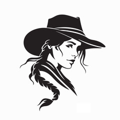 Pretty Country Girl with Braids Logo Vector on White Background