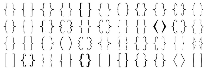 Naklejka na ściany i meble Curly brackets symbols collection in black. Decorative braces in various styles and shapes