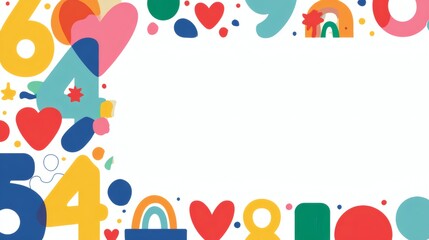 Fototapeta premium Colorful Children’s Theme Frame with Numbers and Shapes for Fun