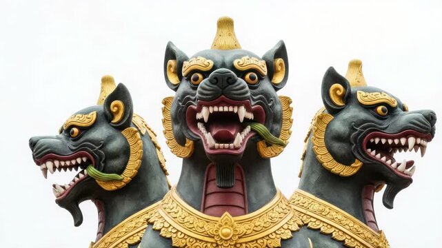 Mythical Three-Headed Guardian Beast Sculpture