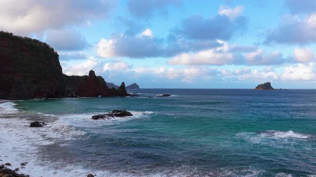 Akiya Coast Red Cliffs and Stormy Seaside of Oki Islands, Japan