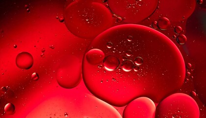 Macro Shot of Red Oil Droplets Suspended in Water.