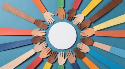 Diverse Hands Circle: Unity, Collaboration, Inclusion Concept for Business, Education, and Community Projects