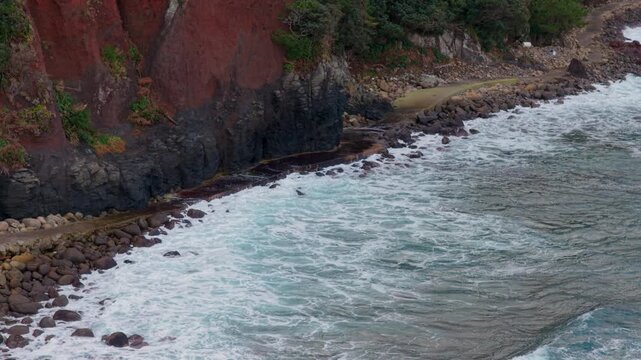 Seaside Ocean Path Hit with Waves at Akiya Coast, Shimane Oki Islands