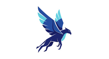 Obraz premium Stylized Blue Flying Winged Creature Logo Design on isolated white background