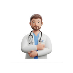 Fototapeta premium 3D Male Doctor Smiling with Stethoscope, Arms Crossed, Isolated on White Background
