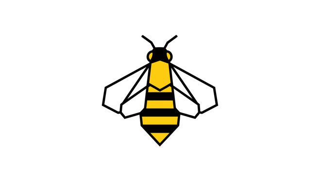 Geometric bee icon with yellow and black stripes, representing nature and industry, isolated white background