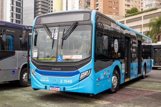 Caio Millennium V Mercedes-Benz O-500 U Bluetec 6 2024 on display at Bus Brasil Fest 2025 show, held in the city of Barueri, Brazil.