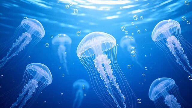 FloatingJellyfishinBlueOcean