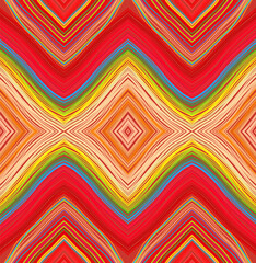 An ornament made of colored floss threads. Ethnic ornament. Geometric tribal background. Seamless pattern. Strips. Colored carpet. Fabric design. Vector illustration.