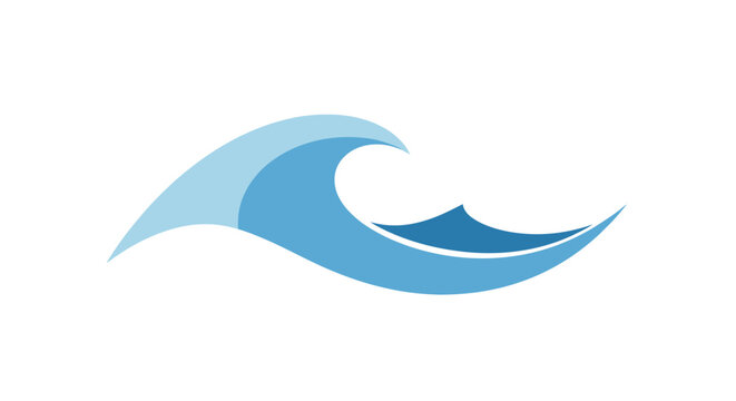 Abstract illustration of a stylized wave in shades of blue on a white background