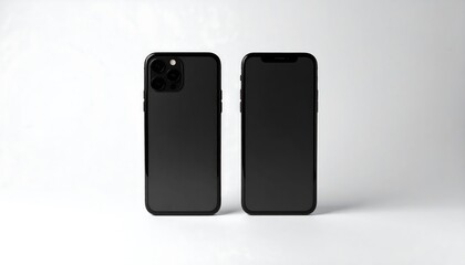 Naklejka premium Two Black Smartphones Displayed Front and Back.