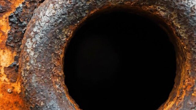 Close-up of a rusted metal hole, showcasing texture and decay.