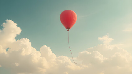 Obraz premium beautiful balloon floating sky. ultra realistic balloon in the air. colorful balloon drifting away. serene balloon release scene.