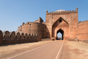 Fototapeta premium Gumbad Darwaza, Bidar Fort, 15th century Bahmani architecture, historical religious and rich heritage site, Bidar, Karnataka, India.