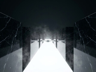 Virtual Runway: Futuristic Marble Pathway in Digital Fashion