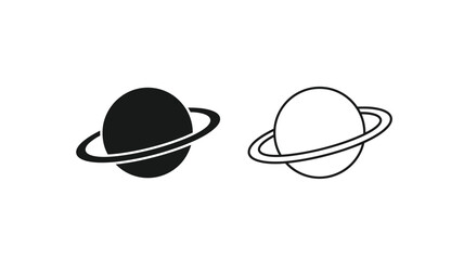 Two planets with rings one solid and one outline silhouette © Nurunnar