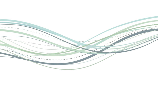 Abstract of curved lines in shades of gray, teal, and green on white