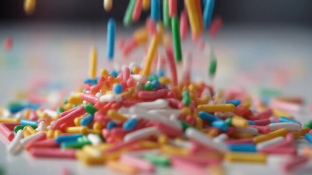 Colorful Sprinkles Falling on White Background.