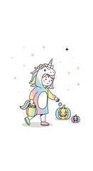 Obraz premium Adorable Child In A Whimsical Unicorn Costume Trick Or Treating Delightfully